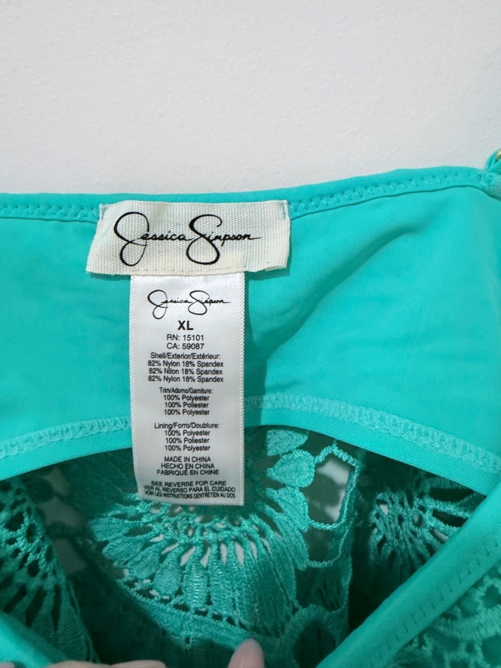 Jessica Simpson Crochet Bandeau Bikini Top with Soft Cups Lace Turquoise Size XL - Picture 6 of 6